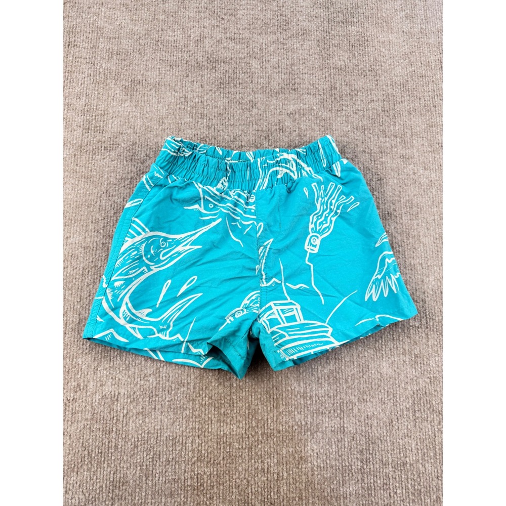 Columbia PFG Kids Teal Blue Marlin Nautical Print Swim Trunks Shorts 3T AD1452